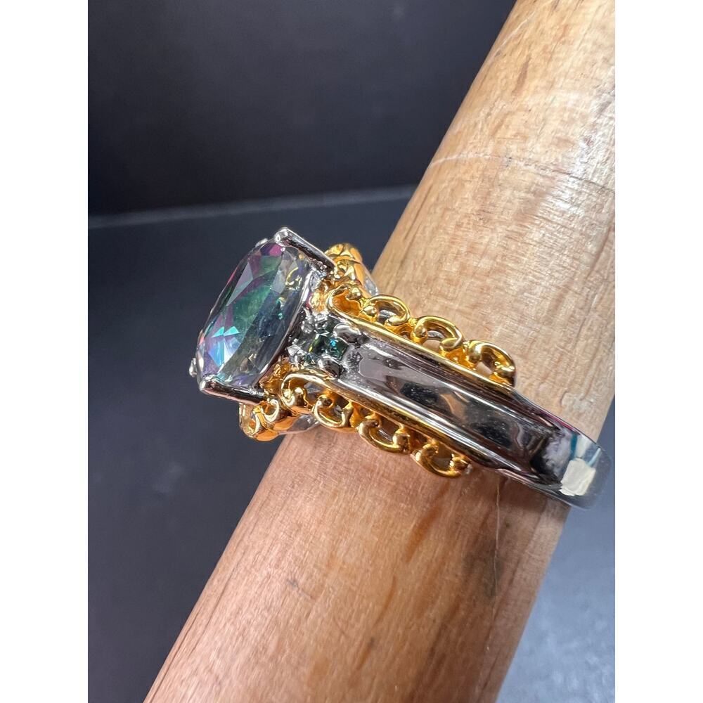NEW green mystic topaz two toned sterling silver ring size 8 - Picture 6 of 16